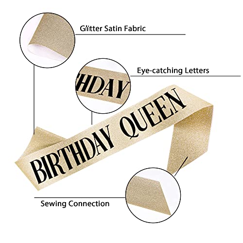 TOBAAT Birthday Sash and Tiara for Women, Gold Crystal Crown with Combs Birthday Sash for Women Holiday Decorations