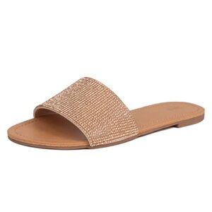redtop women's slip on sandals slide glitter bling casual sandal flat open toe sparkle slides rose gold size 9