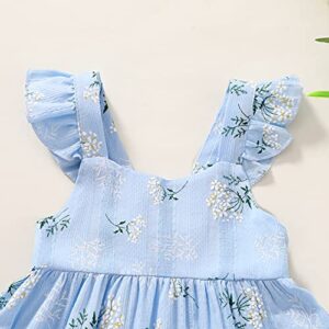 YOUNGER TREE Toddler Girls Outfits Floral Flutter Sleeve Princess Dress Summer Clothes Line Skirts for Girls(3-4T,Blue Floral)