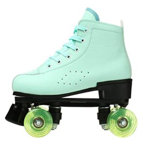 XUDREZ Roller Skates Candy Color PU Leather Shoes Double-Row Design Latest Version Flashing Pattern Roller Skates for Women and Men (Green-Flashing Wheels,42=US:Men:8-Women:9.5)