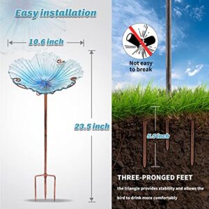 MUMTOP Glass Bird Bath - Bird Baths for Outdoors, Bird Bath Bowl Outdoor Bird Feeder with Metal Stake Transparent Flower Blue Color for Garden Lawn Yard Decor