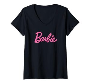barbie classic pink logo v-neck t-shirt