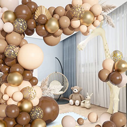 150PCS Brown Balloons Garland Arch Kit, Different Size Brown Nude Boho Blush Tan Neutral Beige Gold Balloons for Woodland Tedy Bear Baby Shower Wedding Jungle Safari Birthday Party Decorations