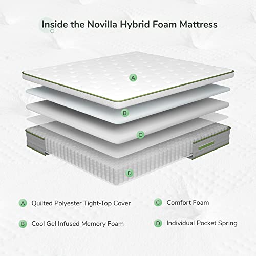 Novilla Twin Mattress, 10 Inch Hybrid Pillow Top Twin Size Mattress in a Box with Gel Memory Foam & Individually Wrapped Pocket Coils Innerspring for a Cool & Peaceful Sleep