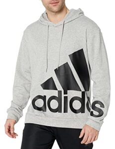 adidas men's essentials giant logo french terry hoodie, medium grey heather/black, large