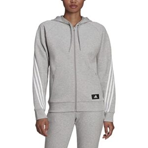 adidas women's sportswear future icon 3-stripes hooded tracktop, medium grey heather