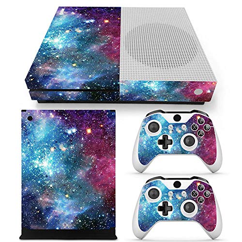 Xbox One S Skins Wrap Sticker with Two Free Wireless Controller Decals, Whole Body Protective Vinyl Skin Decal Cover for Microsoft Xbox One Slim Console - Blue Galaxy