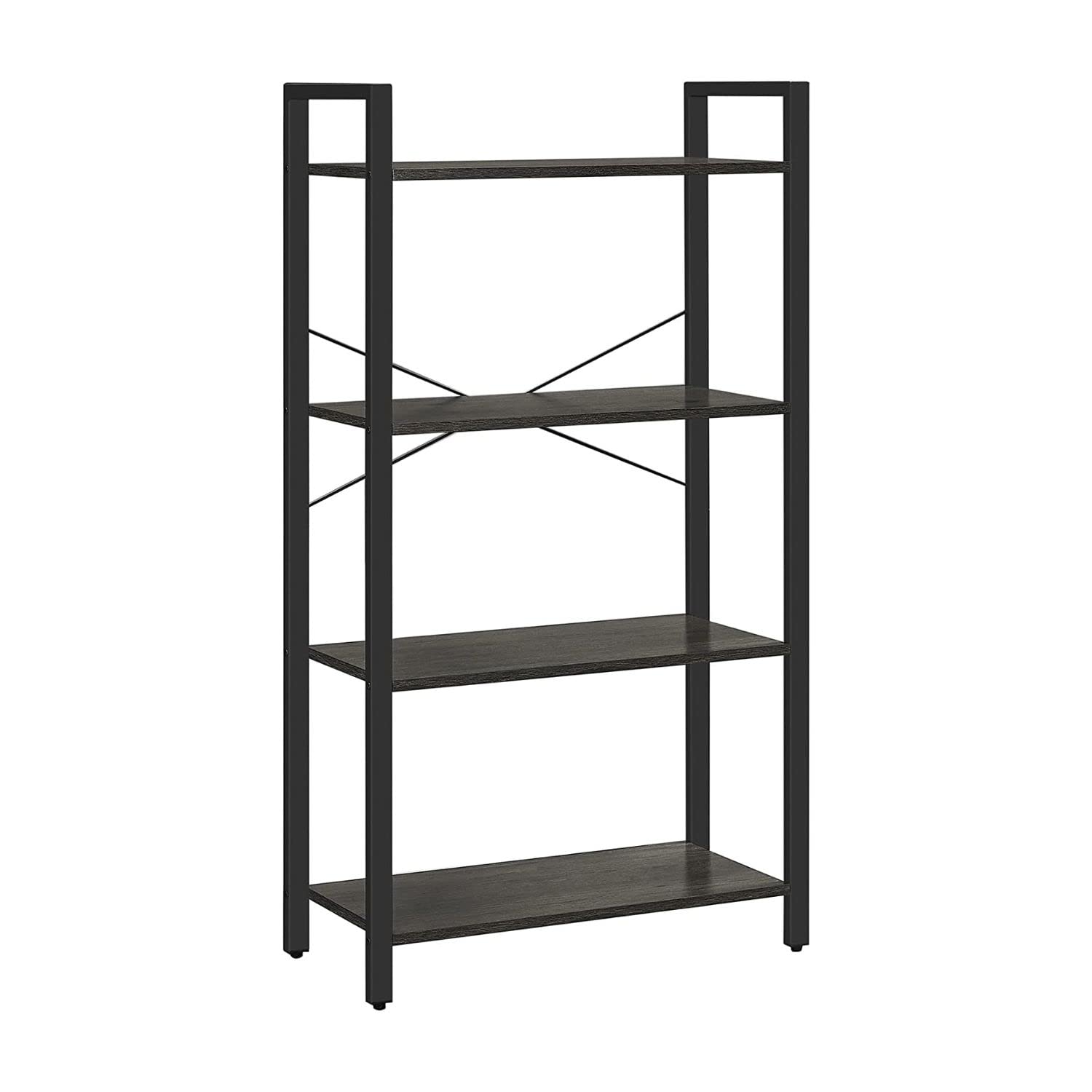 VASAGLE Bookshelf, 4-Tier Shelving Unit, Bookcase, Book Shelf, 11.8 x 25.9 x 47.2 Inches, for Home Office, Living Room, Charcoal Gray and Black ULLS060B04