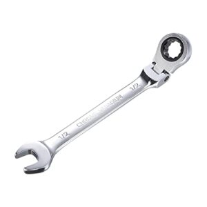 uxcell 1/2 inch flex-head ratcheting combination wrench sae 72 teeth 12 point ratchet box ended spanner tools, cr-v