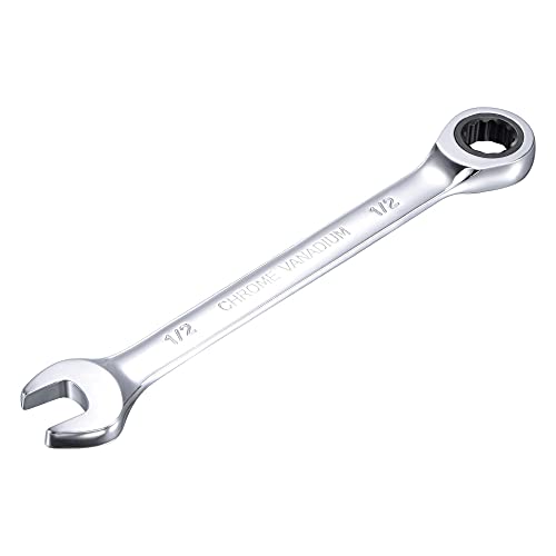 uxcell 1/2 Inch Ratcheting Combination Wrench SAE 72 Teeth 12 Point Ratchet Box Ended Spanner Tools, Cr-V