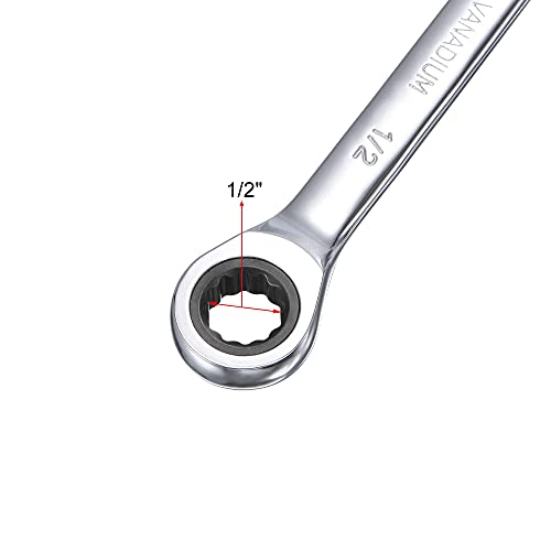 uxcell 1/2 Inch Ratcheting Combination Wrench SAE 72 Teeth 12 Point Ratchet Box Ended Spanner Tools, Cr-V