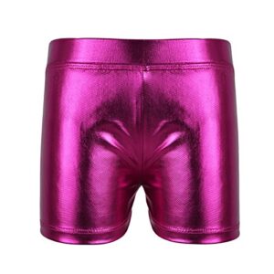 Yeeye Girls Boys Metallic Boy-Cut Shorts Shiny Bottoms Hot Pants for Sports Cheer Workout Swimming Rose 12