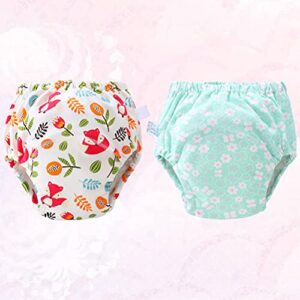 2pcs Breathable Cloth Bag Cotton Washable Nappy Leak Proof Cloth Diaper - Size S(1pc Green Flower, 1pc Fox)