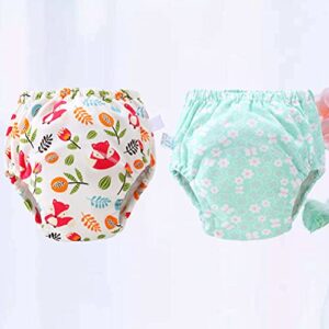 2pcs Breathable Cloth Bag Cotton Washable Nappy Leak Proof Cloth Diaper - Size S(1pc Green Flower, 1pc Fox)