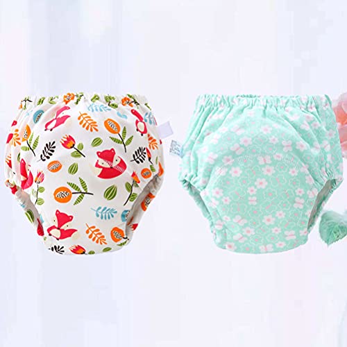 2pcs Breathable Cloth Bag Cotton Washable Nappy Leak Proof Cloth Diaper - Size S(1pc Green Flower, 1pc Fox)