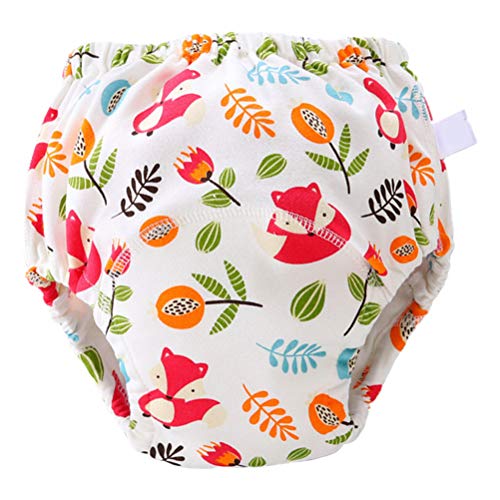 2pcs Breathable Cloth Bag Cotton Washable Nappy Leak Proof Cloth Diaper - Size S(1pc Green Flower, 1pc Fox)