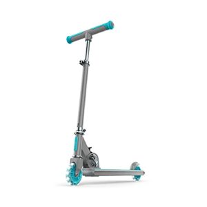 jetson scooters - leo kick scooter (blue) - collapsible portable kids push scooter - lightweight folding design with high visibility rgb light up leds wheels and adjustable height handlebars