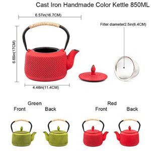 Japanese cast iron teapot with tea egg filter gas stove kettle 850ml metal red teapot lift iron water kettle kung fu tea set-Red