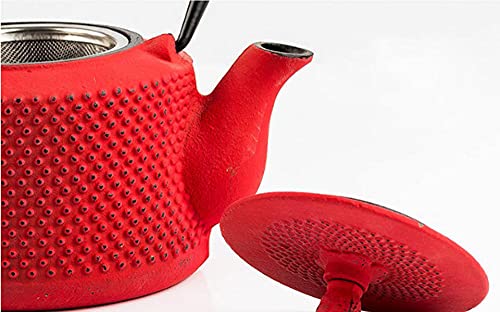 Japanese cast iron teapot with tea egg filter gas stove kettle 850ml metal red teapot lift iron water kettle kung fu tea set-Red