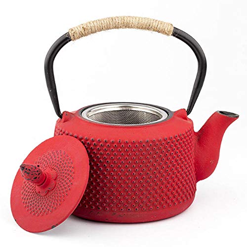 Japanese cast iron teapot with tea egg filter gas stove kettle 850ml metal red teapot lift iron water kettle kung fu tea set-Red