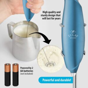 Zulay Kitchen Premium One-Touch Milk Frother for Coffee - Easy-Use Frother Handheld Foam Maker - Electric Whisk Drink Mixer for Cappuccino, Frappe, Matcha and Hot Chocolate (Metallic Ice Blue)