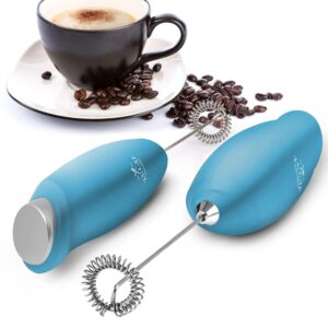 Zulay Kitchen Premium One-Touch Milk Frother for Coffee - Easy-Use Frother Handheld Foam Maker - Electric Whisk Drink Mixer for Cappuccino, Frappe, Matcha and Hot Chocolate (Metallic Ice Blue)