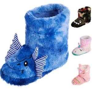 totes girls boys kids warm soft lightweight washable toddler child boot slipper with cute animal design, non-slip rubber sole
