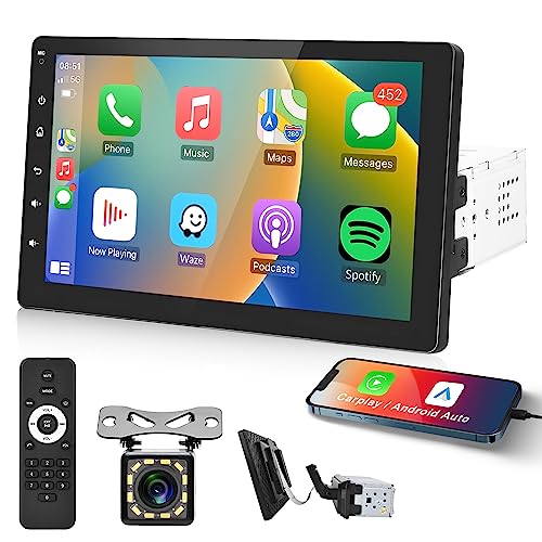 Car Stereo Single Din Apple Carplay, Rimoody 9 Inch Detachable Touch Screen Car Radio with Bluetooth Android Auto FM Radio Mirror Link TF/USB/AUX Input Car Multimedia Player + Backup Camera