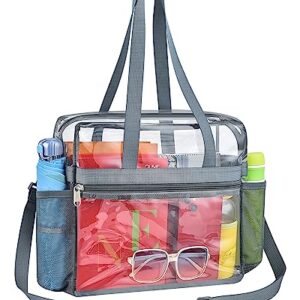 Paxiland Clear Bag Stadium Approved 12x6x12, Clear Stadium Bag for Women and Men, Clear Tote Bag Stadium Approved for Concert Work Festival Lunch, See Through Bag with Removable Straps - Grey