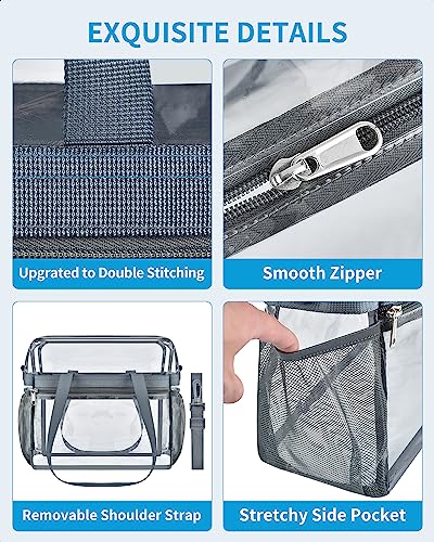Paxiland Clear Bag Stadium Approved 12x6x12, Clear Stadium Bag for Women and Men, Clear Tote Bag Stadium Approved for Concert Work Festival Lunch, See Through Bag with Removable Straps - Grey