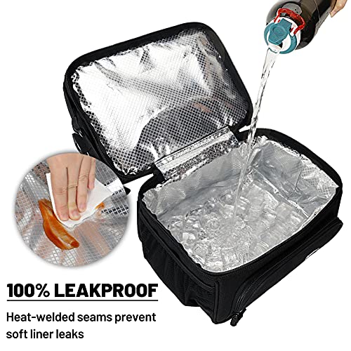 Nepest Insulated Lunch Box for Adult Men Women Heavy Duty 2 Compartment Black Thermal Lunch Bags Leakproof Reusable Lunchbox Cooler Tote Bag for Work Picnic Office Beach