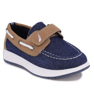 nautica kids boys loafers casual one strap boat shoes for toddler little kid-teton toddler-denim tan size-5