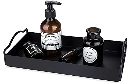 CCOJDAY 1-Layer Metal Vanity Tray,Bathroom Countertop Organizer with Handle,Plate Holder for Tissues,Candles, Soap,Towel,Plant,etc,Black