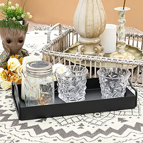 CCOJDAY 1-Layer Metal Vanity Tray,Bathroom Countertop Organizer with Handle,Plate Holder for Tissues,Candles, Soap,Towel,Plant,etc,Black