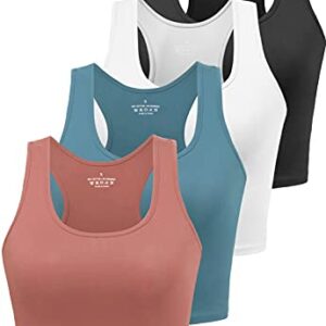 Joviren Cotton 4-Pack Crop Tank Tops for Women - Racerback Yoga, Athletic, Sports, Exercise Undershirts (Black/White/Blue/Red, XL)