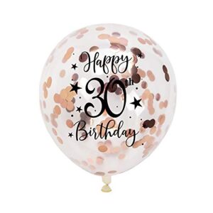 rose gold 30th confetti latex balloons, woman happy 30 years birthday party balloon decoration with confetti, 12in, 16 pack