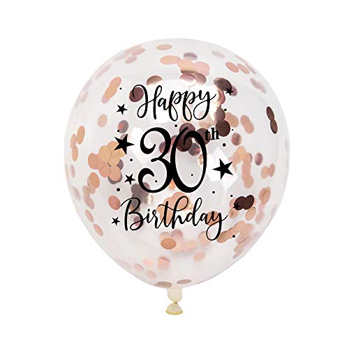 Rose Gold 30th Confetti Latex Balloons, Woman Happy 30 Years Birthday Party Balloon Decoration With Confetti, 12in, 16 Pack