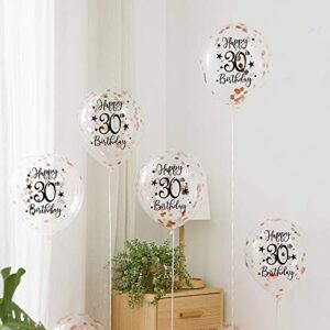 Rose Gold 30th Confetti Latex Balloons, Woman Happy 30 Years Birthday Party Balloon Decoration With Confetti, 12in, 16 Pack