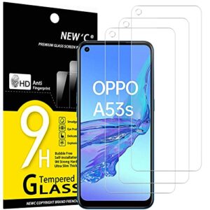 new'c pack of 3, glass screen protector for oppo a53 / a53s, tempered glass anti-scratch, anti-fingerprints, bubble-free, 9h hardness, 0.33mm ultra transparent, ultra resistant