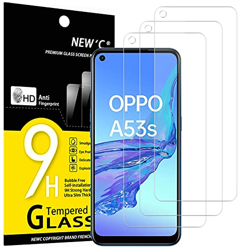 NEW'C Pack of 3, Glass Screen Protector for Oppo A53 / A53s, Tempered Glass Anti-Scratch, Anti-Fingerprints, Bubble-Free, 9H Hardness, 0.33mm Ultra Transparent, Ultra Resistant