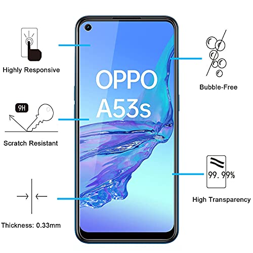 NEW'C Pack of 3, Glass Screen Protector for Oppo A53 / A53s, Tempered Glass Anti-Scratch, Anti-Fingerprints, Bubble-Free, 9H Hardness, 0.33mm Ultra Transparent, Ultra Resistant