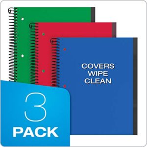 Oxford Spiral Notebook 3 Pack, 1 Subject, College Rule, Durable Plastic Covers, Strong Coil, 1 Pocket, 8.5 x 11, 100 Sheets, Blue, Red, Green (89801)