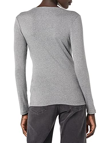 Amazon Essentials Women's Ribbed Knit Long Sleeve Henley Slim Fit T-Shirt, Grey Heather, X-Small