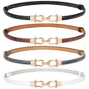 whippy 4 pack women skinny leather belt adjustable fashion dress belt thin waist belts for ladies girls(black brown white gray)