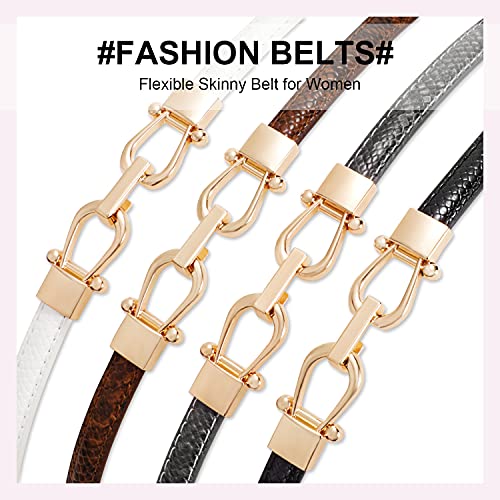 WHIPPY 4 Pack Women Skinny Leather Belt Adjustable Fashion Dress Belt Thin Waist Belts for Ladies Girls(Black Brown White Gray)