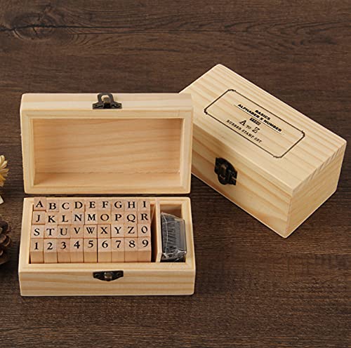 Wooden Rubber Stamps Kit, 36pcs Vintage Wooden Rubber Alphabet Letter Number Stamps Set, Craft Ink Stamp Stamper Seal Set with Wooden Storage Box - for Card Making, DIY Planner, Scrapbooking