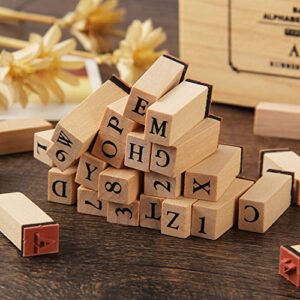 Wooden Rubber Stamps Kit, 36pcs Vintage Wooden Rubber Alphabet Letter Number Stamps Set, Craft Ink Stamp Stamper Seal Set with Wooden Storage Box - for Card Making, DIY Planner, Scrapbooking