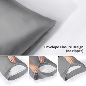 YIYEA Embroidered Pillow Cases Queen Size Set of 4, 1800 Thread Egyptian Quality Brushed Microfiber Bed Pillowcases with Envelope Closure, Wrinkle, Fade and Stain Resistant (20"x30", Grey)