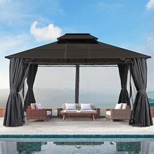 10x12 Double Roof Hardtop Patio Gazebo with Curtains and Netting by ABCCANOPY