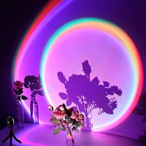 x-kim 16 colors sunset lamp projector 360 degree rotation color changing rainbow projection light romantic visual led light with tripod sunset floor lamp for photography home party bedroom